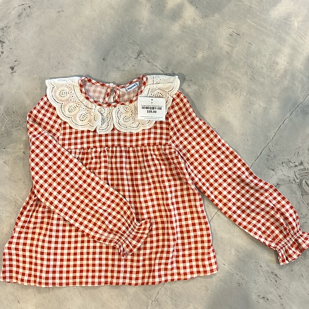Mayoral nwt gingham and eyelet lace babydoll size 7